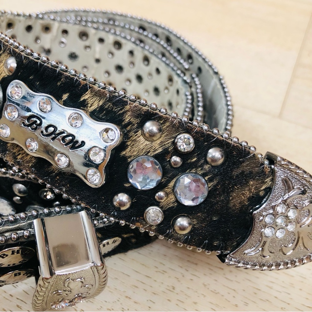 BHW leather Western Belt with Rhinestones - Picture 2 of 5